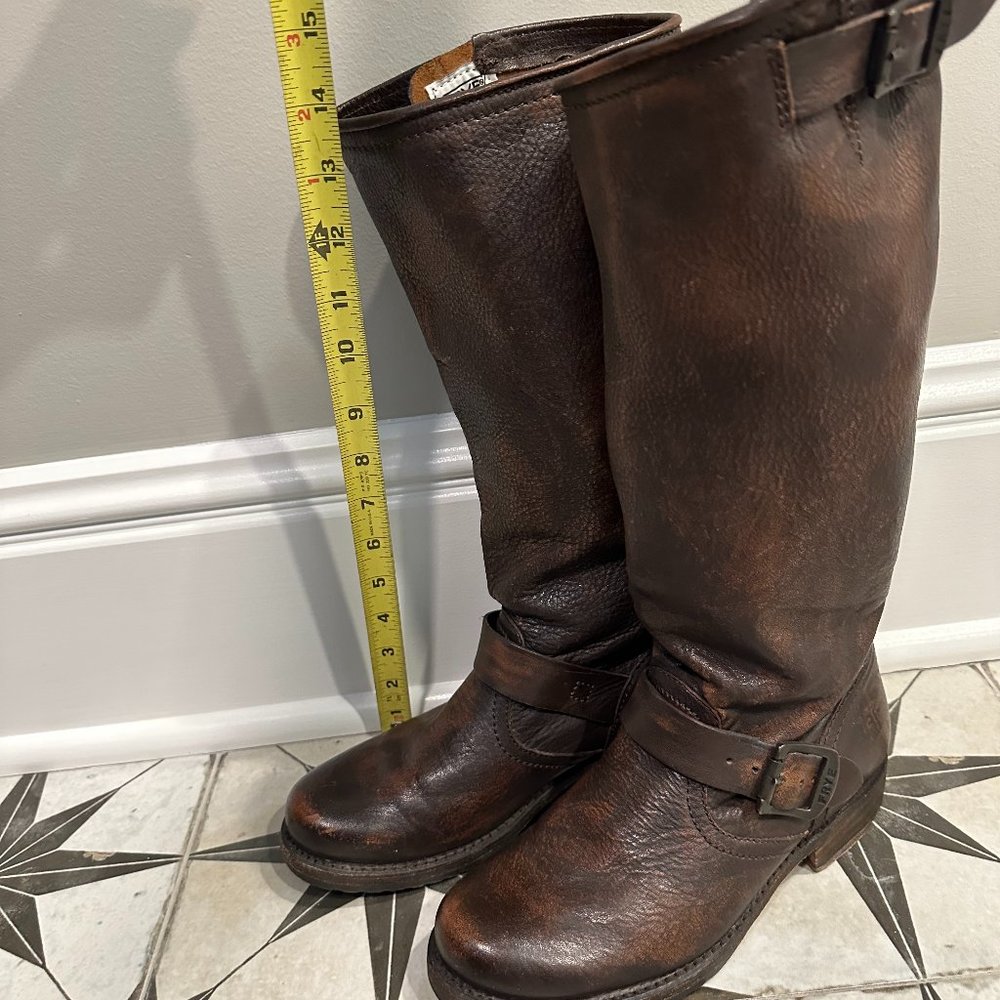 FRYE Womens Veronica slouch brown leather riding boots